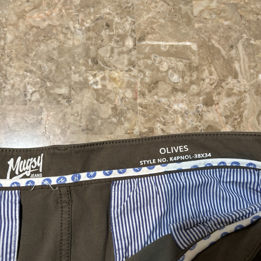 Mugsy Pants Mens 38x34 Green Olives Chino Soft Cotton Blend Office Casual - Picture 5 of 10